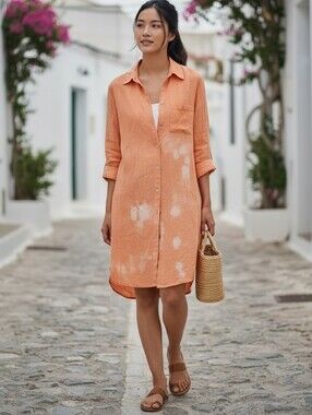 Like New! C&C California Orange Tie-Dye Linen Shirt Dress